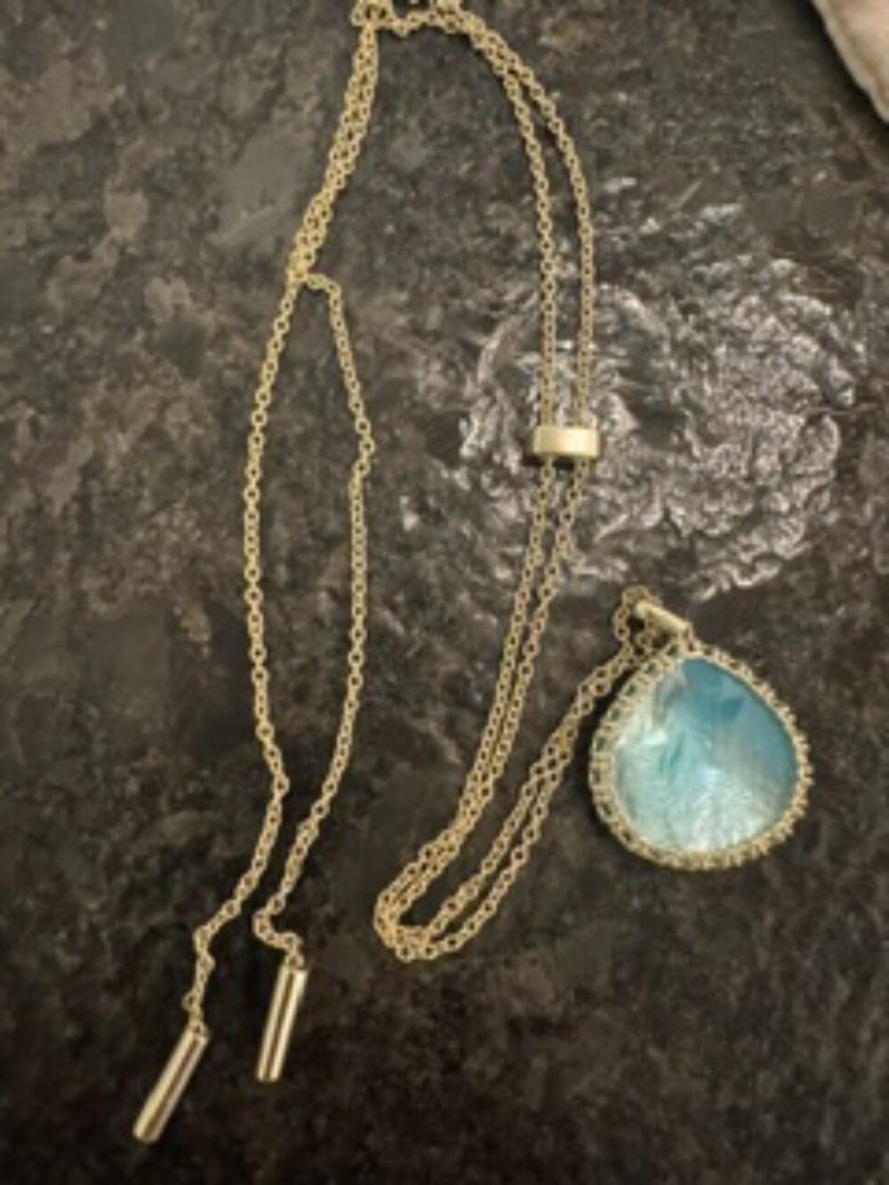 Kendra Scott Adjustable Gold Necklace and Elle Earrings Seafoam Green - Picture 3 of 4